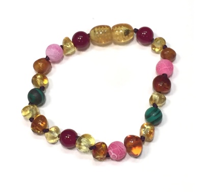 Baroque Amber and Semi Precious Child Clasp Bracelet / Anklet - PINK